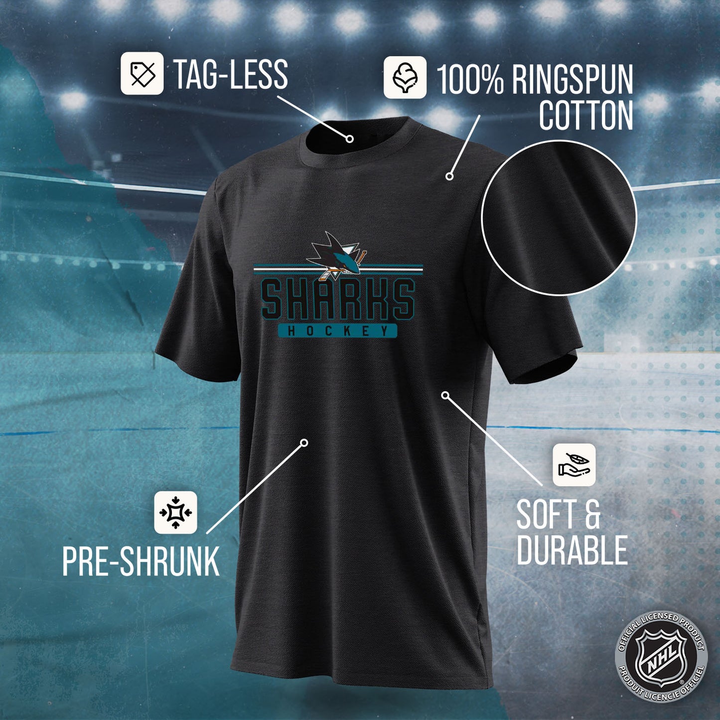 San Jose Sharks Adult NHL Heather Charcoal True Fan Hockey T-Shirt - Charcoal