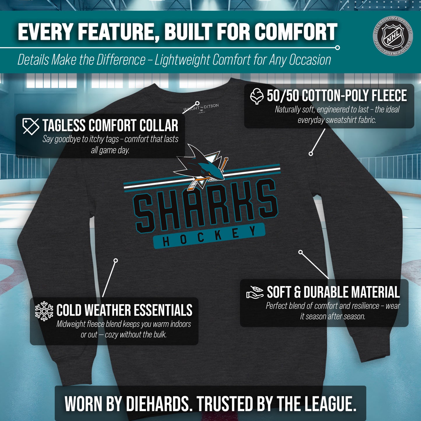 San Jose Sharks NHL Charcoal True Fan Crewneck Sweatshirt - Charcoal