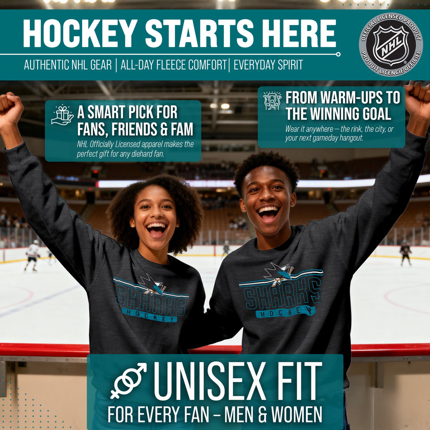 San Jose Sharks NHL Charcoal True Fan Crewneck Sweatshirt - Charcoal