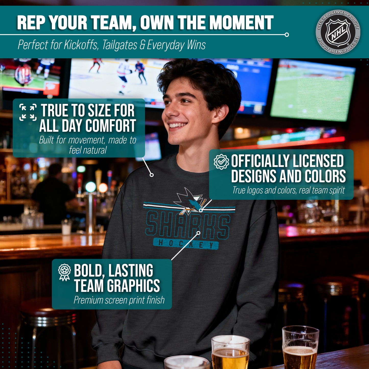 San Jose Sharks NHL Charcoal True Fan Crewneck Sweatshirt - Charcoal