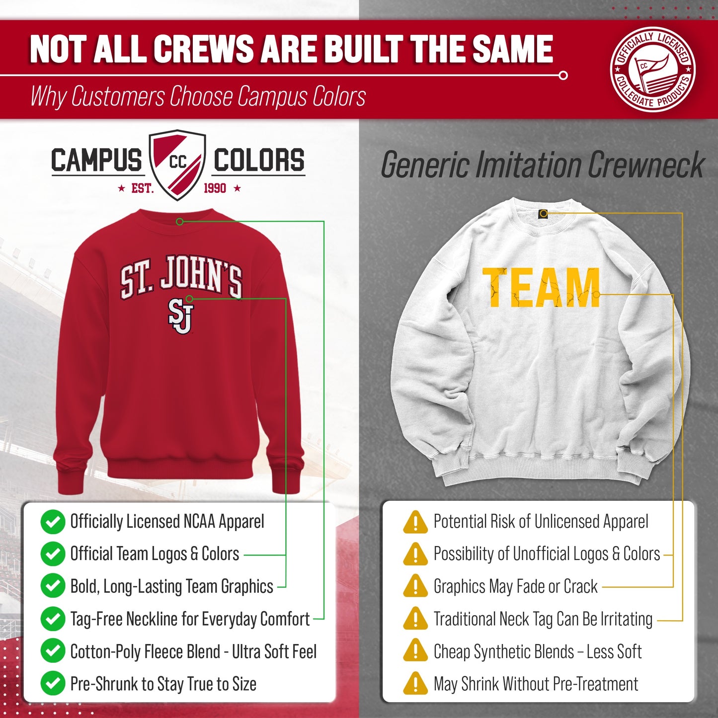 St. John's Red Storm Adult Arch & Logo Soft Style Gameday Crewneck Sweatshirt - Red