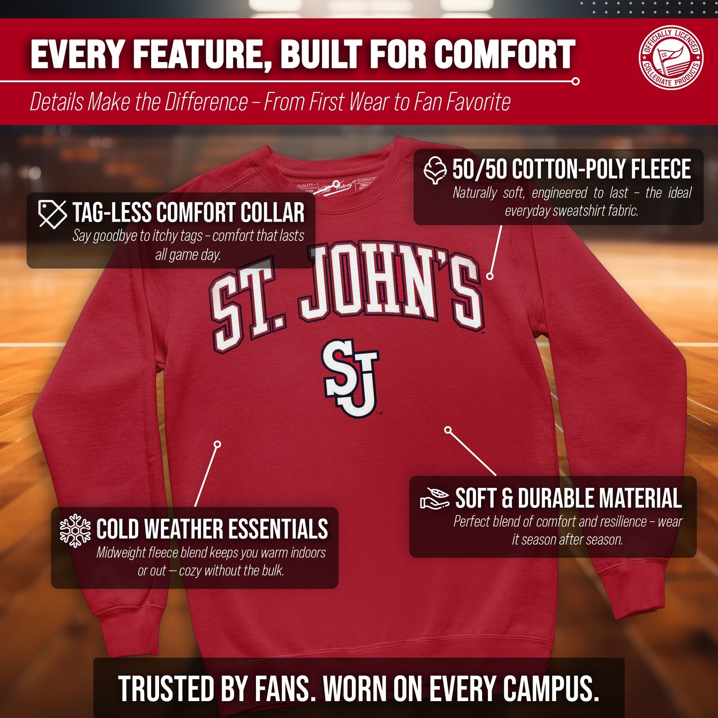 St. John's Red Storm Adult Arch & Logo Soft Style Gameday Crewneck Sweatshirt - Red