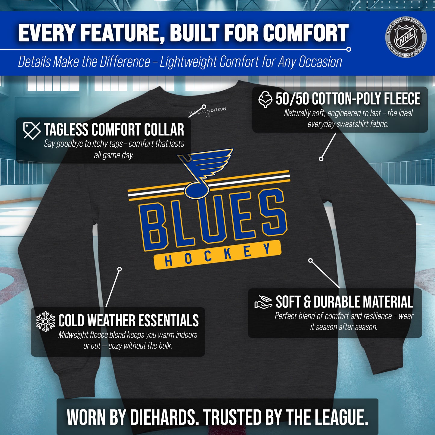 St. Louis Blues NHL Charcoal True Fan Crewneck Sweatshirt - Charcoal