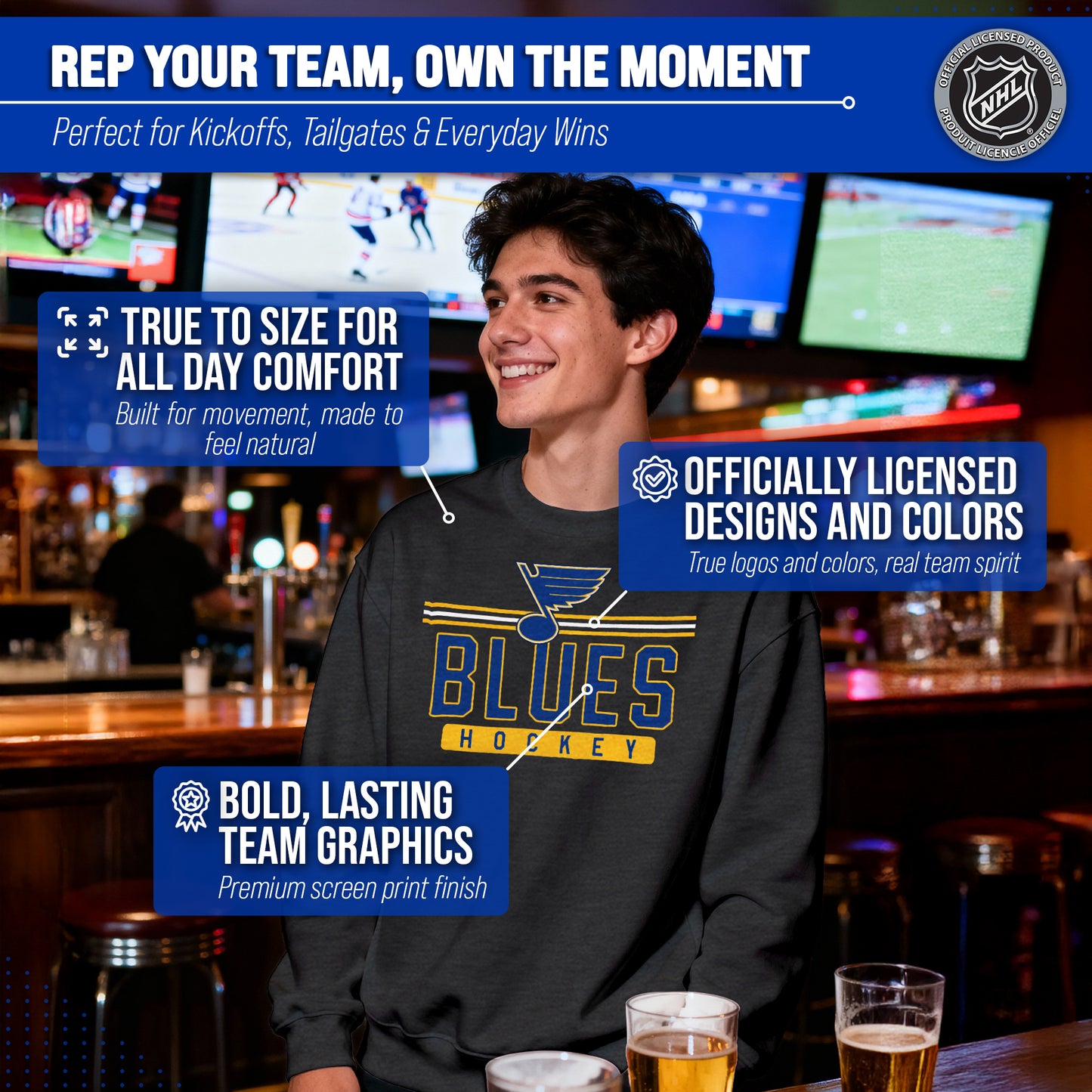 St. Louis Blues NHL Charcoal True Fan Crewneck Sweatshirt - Charcoal