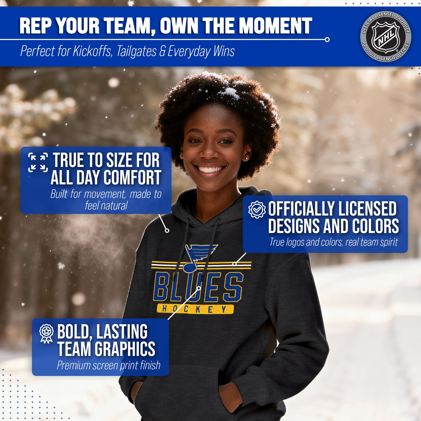 St. Louis Blues NHL Adult Heather Charcoal True Fan Hooded Sweatshirt Unisex - Charcoal