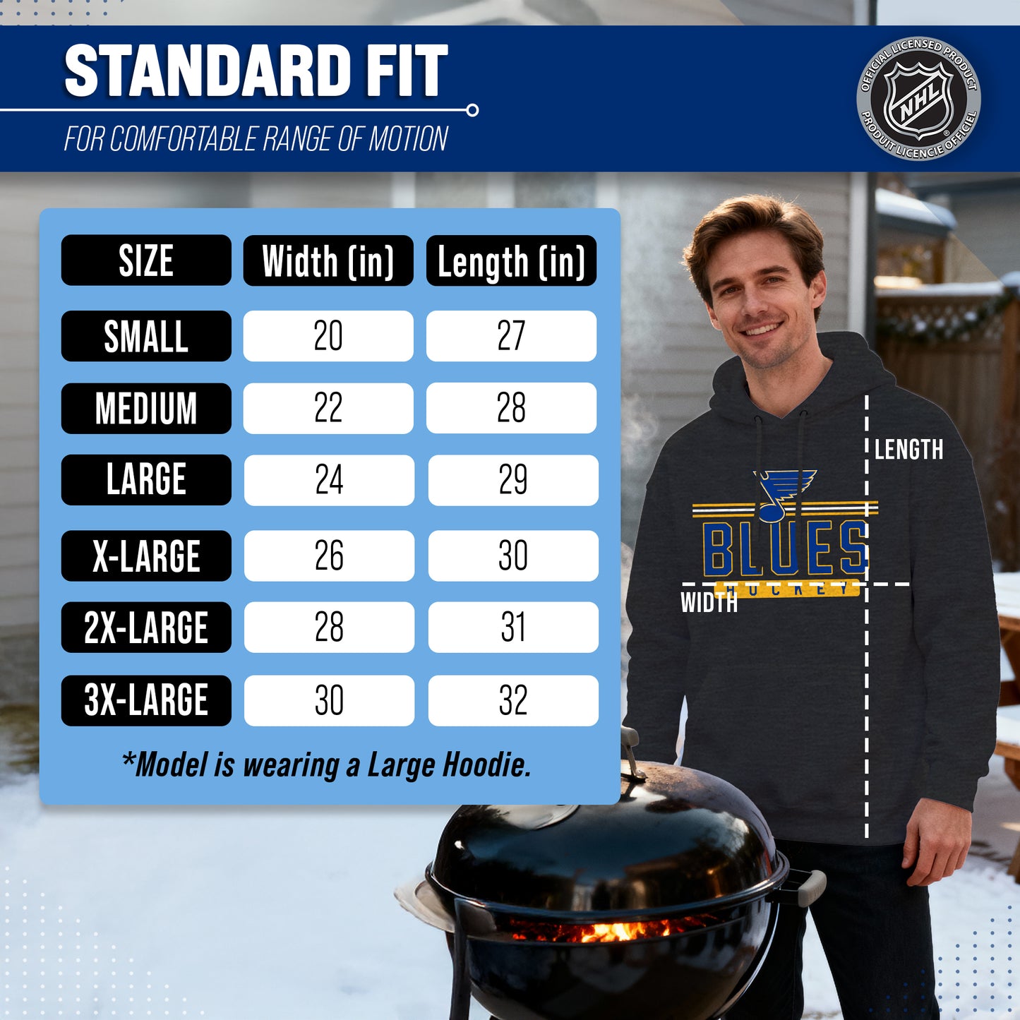 St. Louis Blues NHL Adult Heather Charcoal True Fan Hooded Sweatshirt Unisex - Charcoal