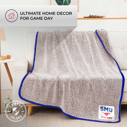 SMU Mustangs NCAA Silk Sherpa College Throw Blanket - Blue