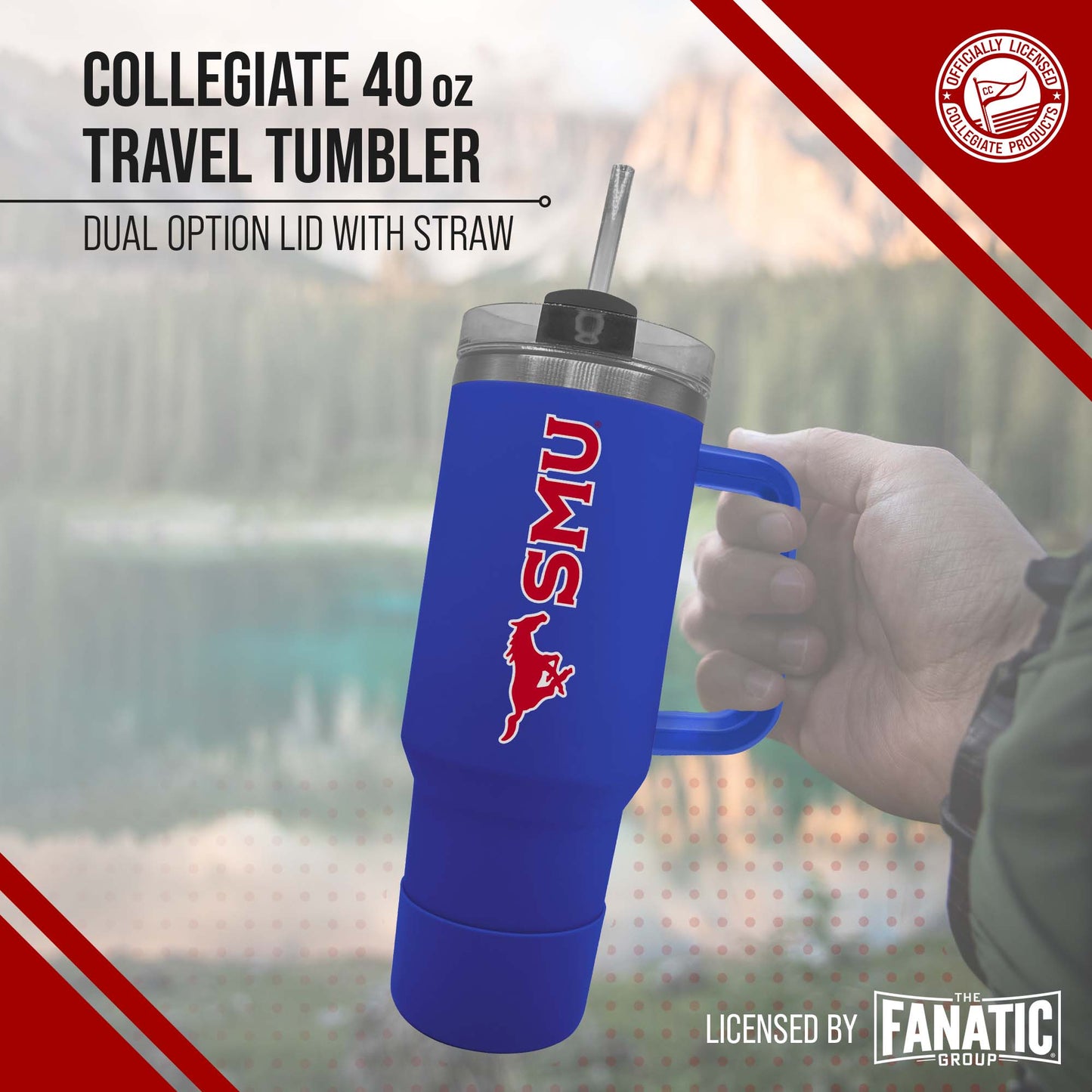 SMU Mustangs College & University 40 oz Travel Tumbler With Handle - Royal