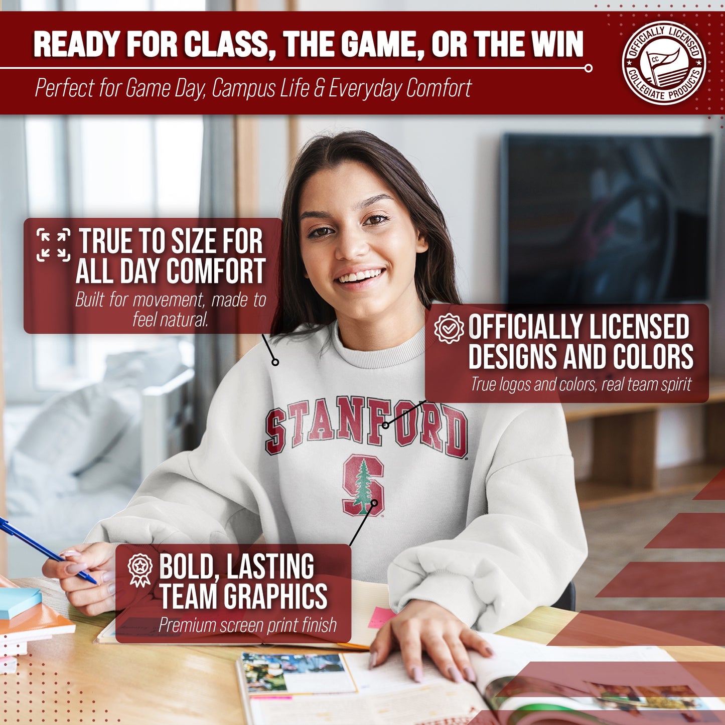 Stanford Cardinal Adult Arch & Logo Soft Style Gameday Crewneck Sweatshirt - White