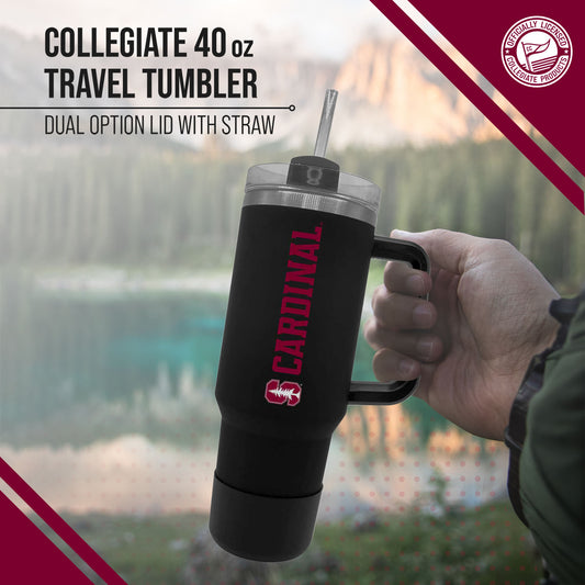 Stanford Cardinal College & University 40 oz Travel Tumbler With Handle - Black