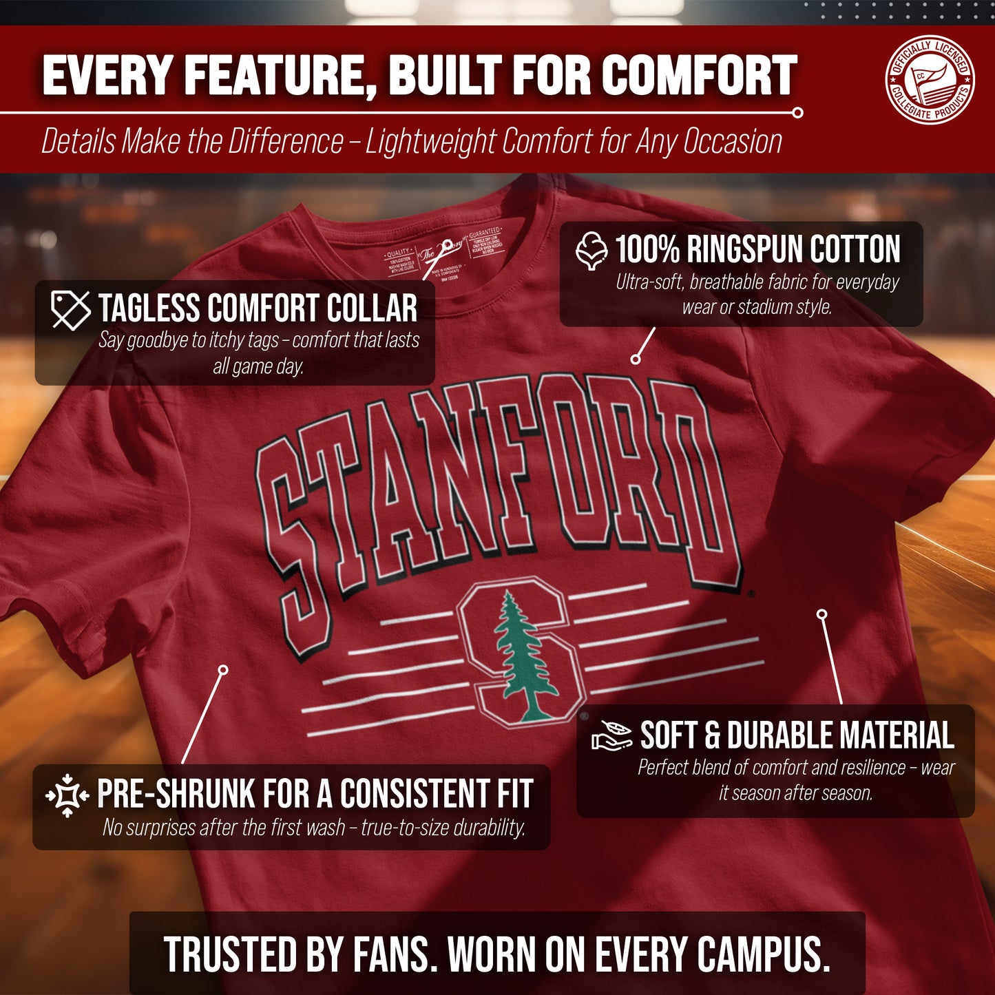 Stanford Cardinal NCAA Adult Unisex Overtime Classics T-Shirt - Cardinal