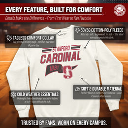 Stanford Cardinal NCAA Adult Unisex Varsity Club Pennant Crewneck Fleece Sweatshirt - Off White