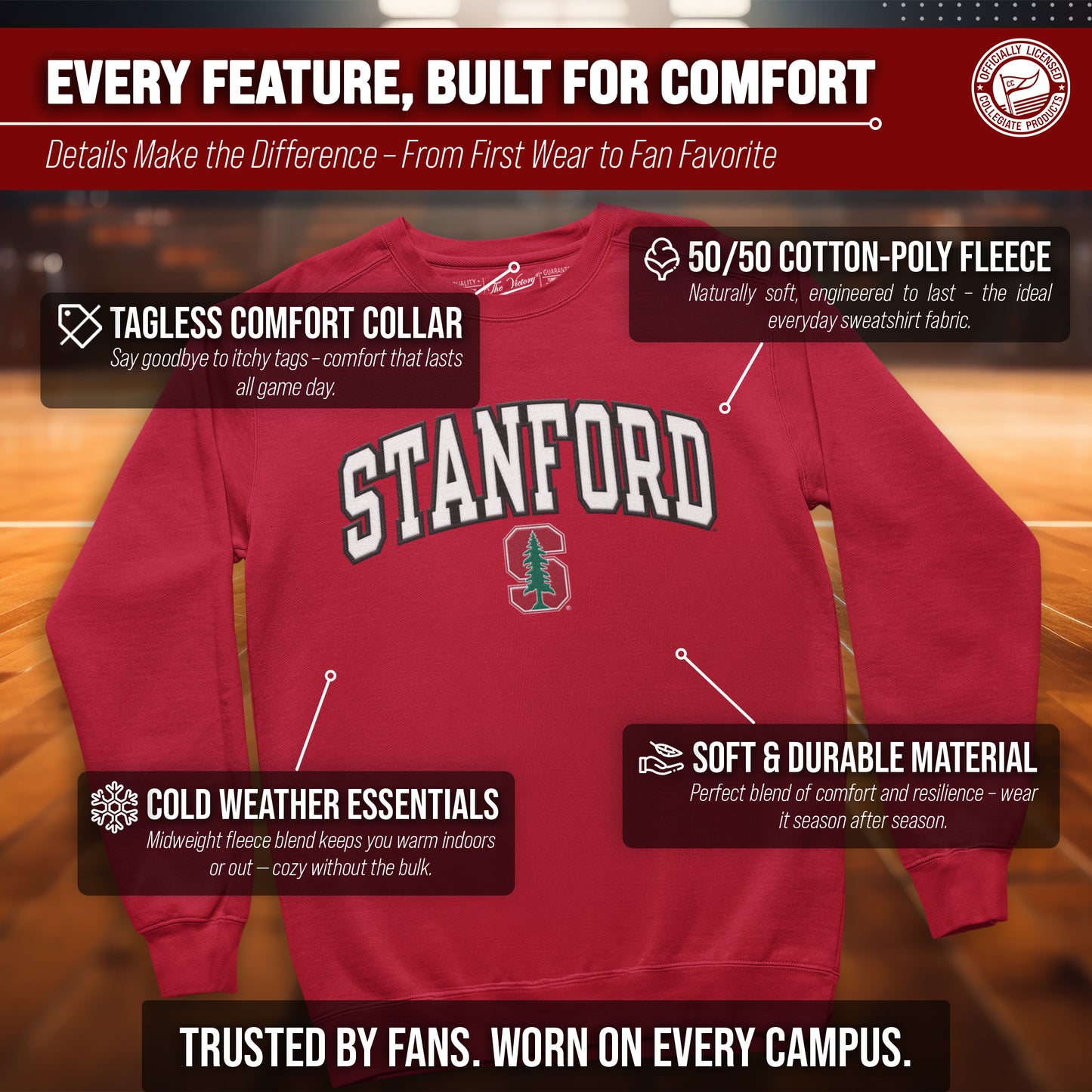 Stanford Cardinal NCAA Adult Tackle Twill Crewneck Sweatshirt - Cardinal