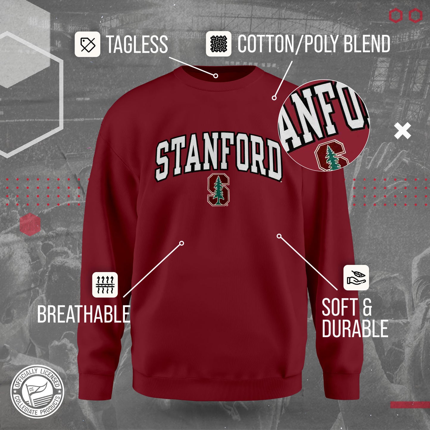 Stanford Cardinal NCAA Adult Tackle Twill Crewneck Sweatshirt - Cardinal