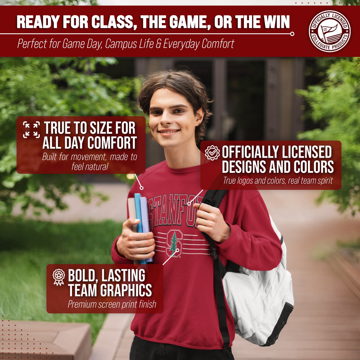 Stanford Cardinal NCAA Adult Unisex Overtime Classics Crewneck Fleece Sweatshirt - Cardinal