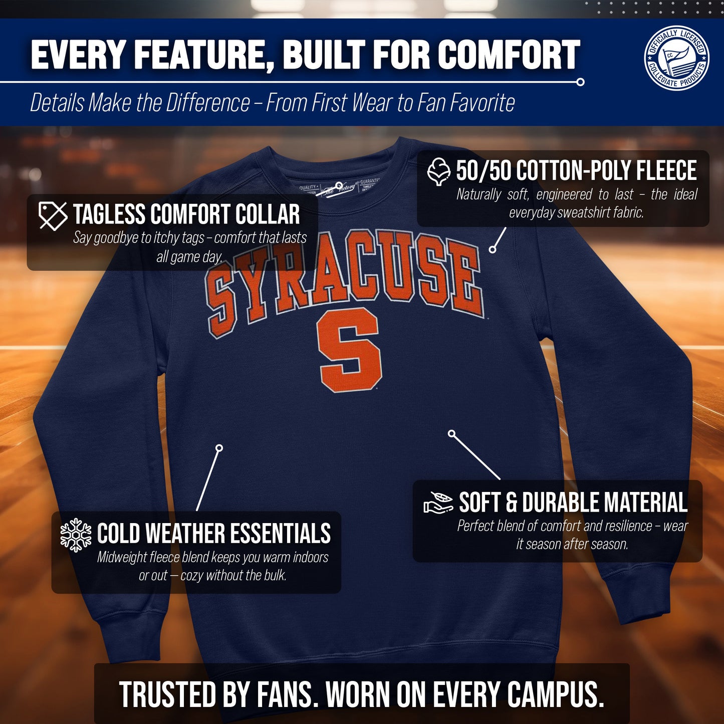 Syracuse Orange Adult Arch & Logo Soft Style Gameday Crewneck Sweatshirt - Navy