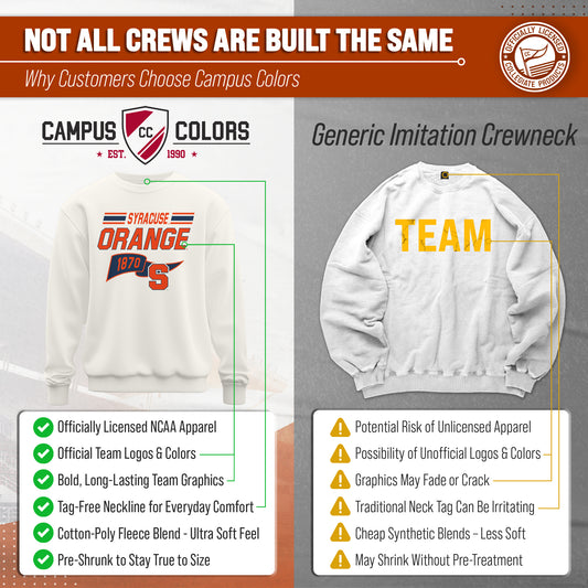 Syracuse Orange NCAA Adult Unisex Varsity Club Pennant Crewneck Fleece Sweatshirt - Off White