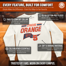Syracuse Orange NCAA Adult Unisex Varsity Club Pennant Crewneck Fleece Sweatshirt - Off White