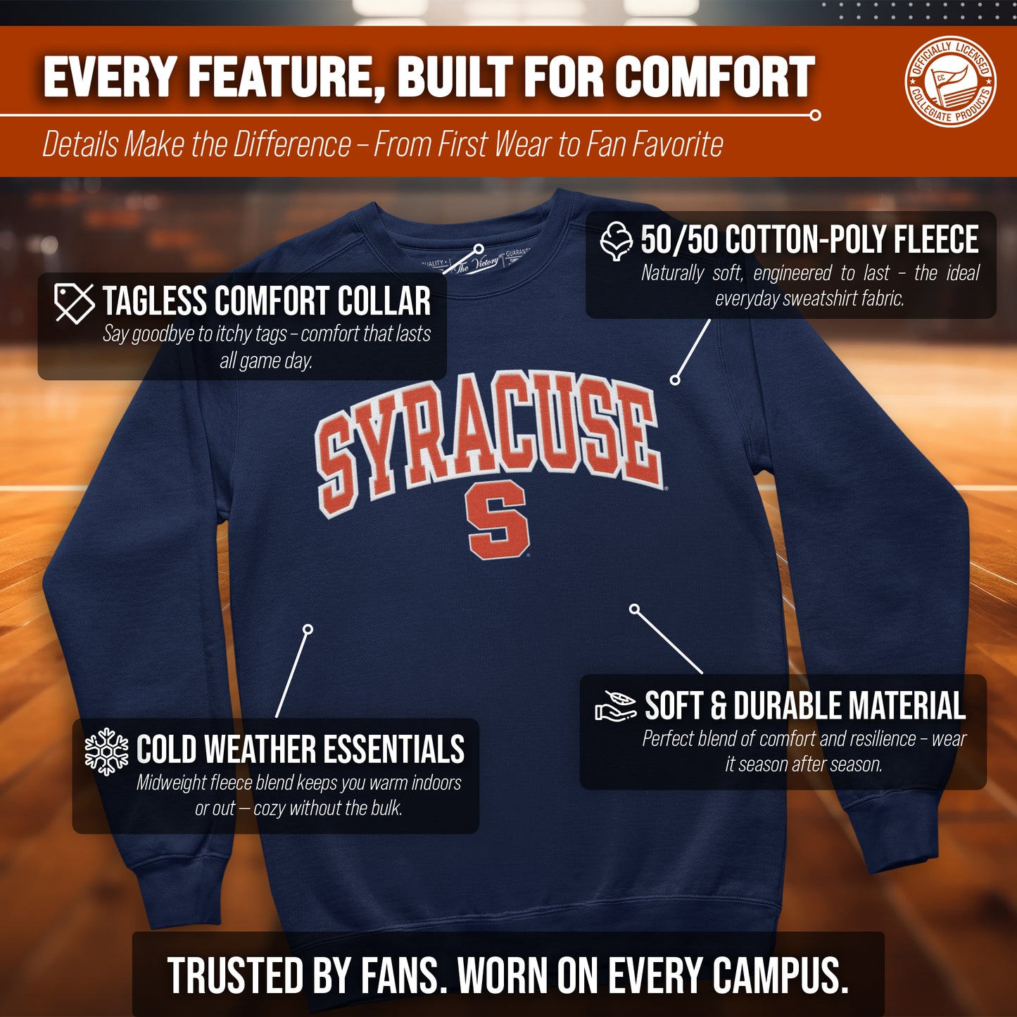 Syracuse Orange NCAA Adult Tackle Twill Crewneck Sweatshirt - Navy