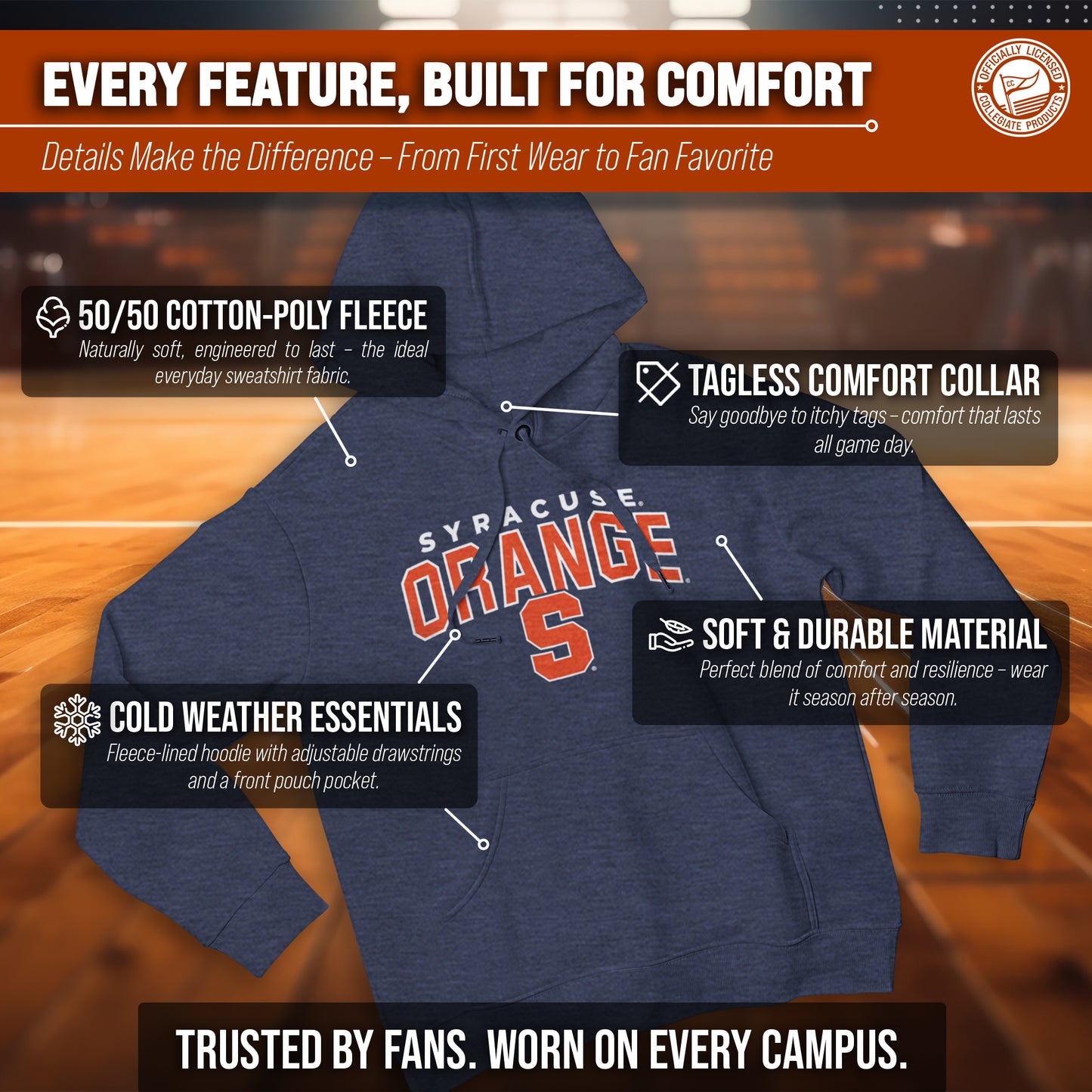 Syracuse Orange NCAA Adult Unisex Starting Fresh Heathered Hooded Fleece Sweatshirt - Navy Heather