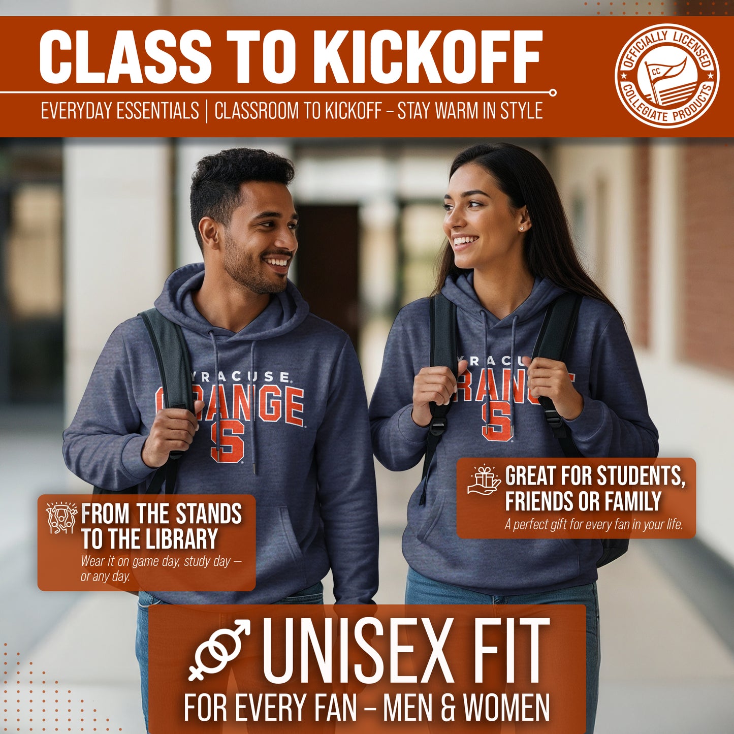 Syracuse Orange NCAA Adult Unisex Starting Fresh Heathered Hooded Fleece Sweatshirt - Navy Heather