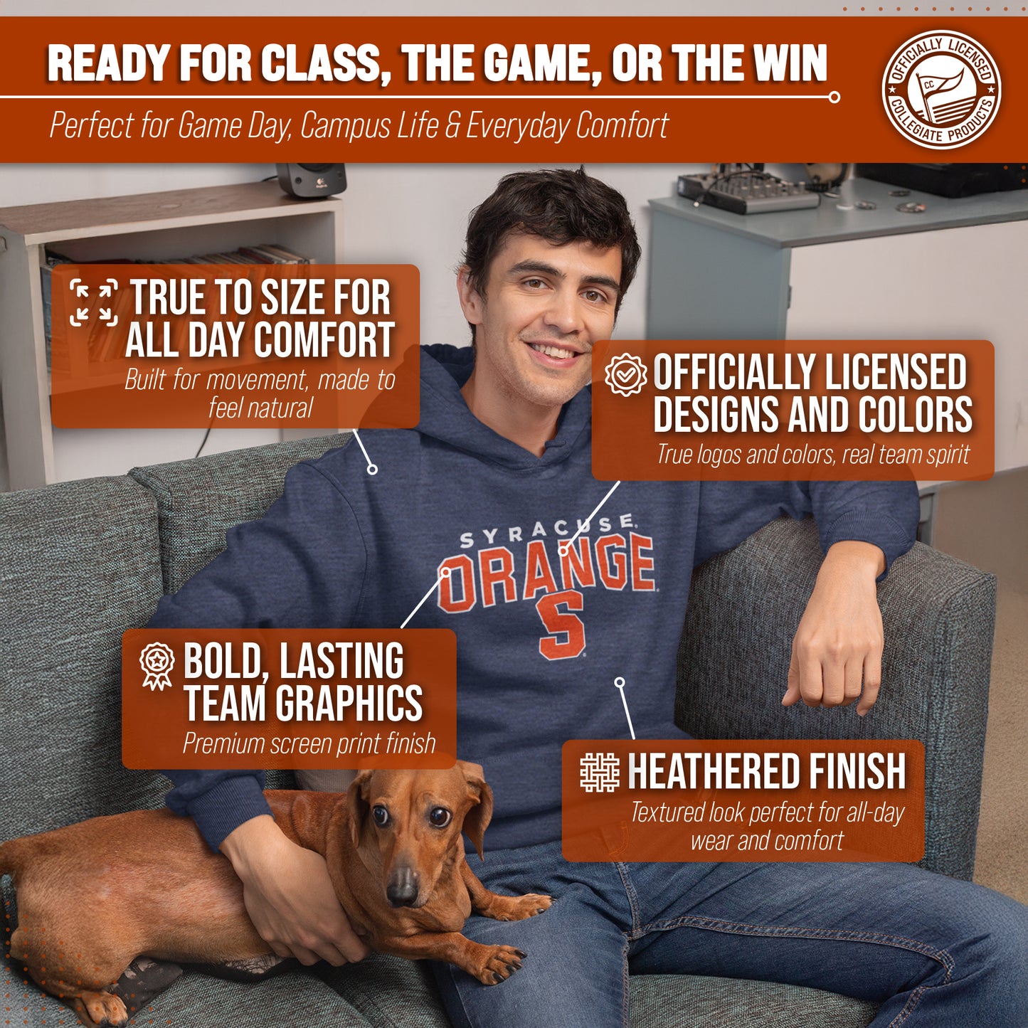 Syracuse Orange NCAA Adult Unisex Starting Fresh Heathered Hooded Fleece Sweatshirt - Navy Heather