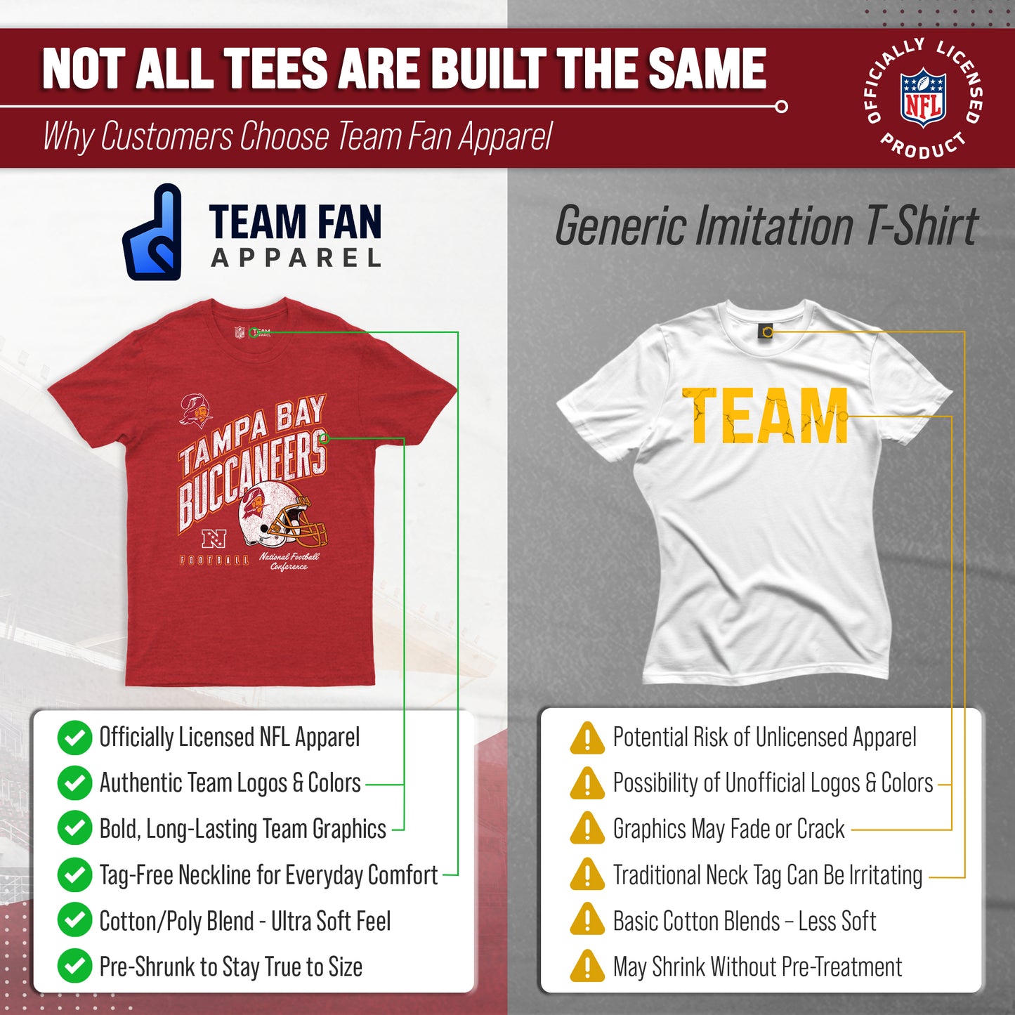 Tampa Bay Buccaneers NFL Adult Distressed Helmet Tag-Less T-Shirt - Red Heather