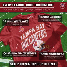 Tampa Bay Buccaneers NFL Adult Distressed Helmet Tag-Less T-Shirt - Red Heather