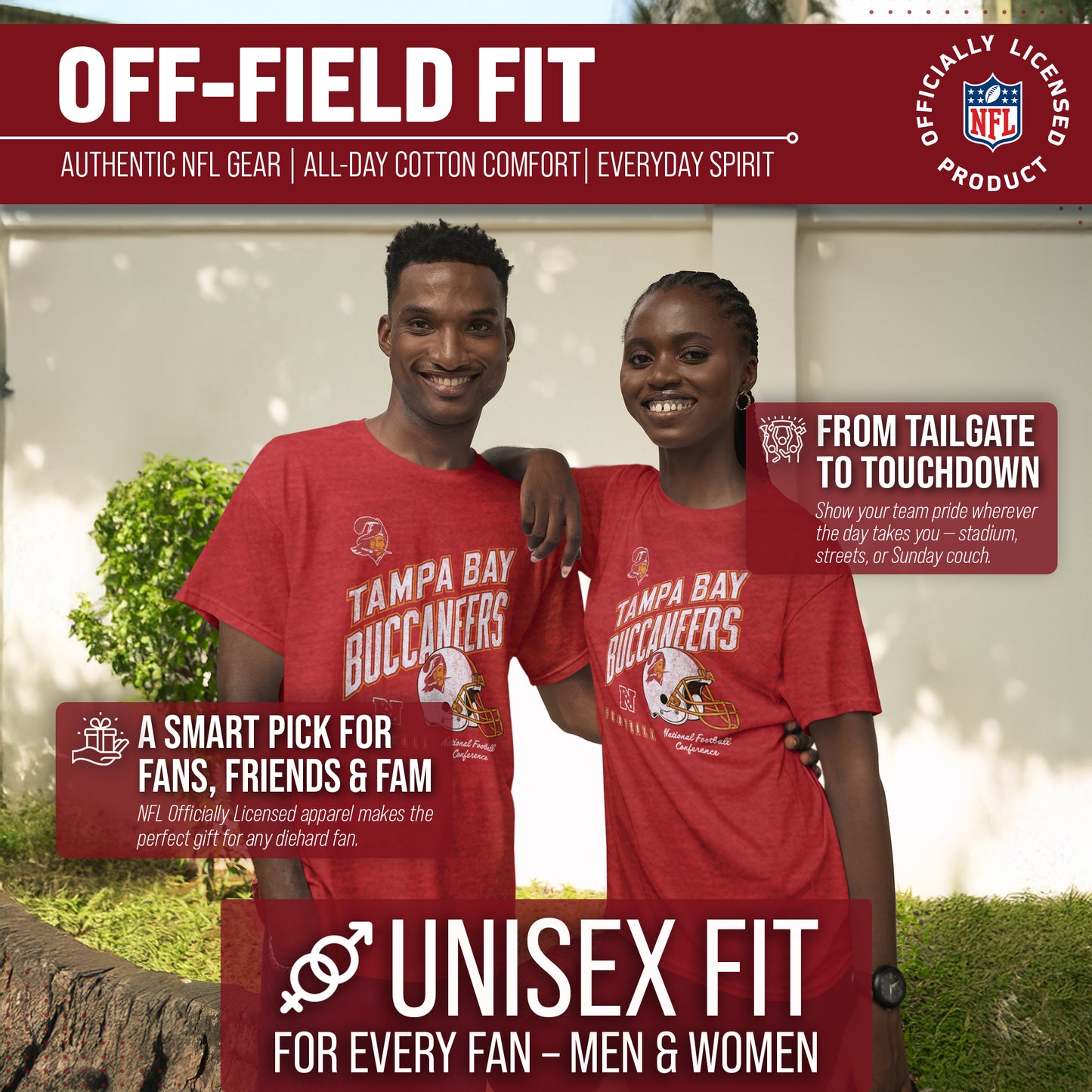 Tampa Bay Buccaneers NFL Adult Distressed Helmet Tag-Less T-Shirt - Red Heather