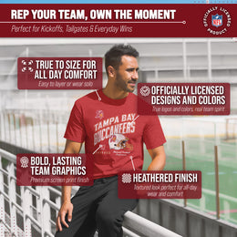 Tampa Bay Buccaneers NFL Adult Distressed Helmet Tag-Less T-Shirt - Red Heather