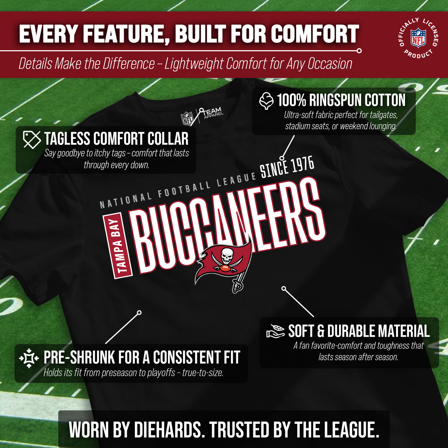 Tampa Bay Buccaneers NFL Adult Modern Endzone Tag-Less T-Shirt - Black