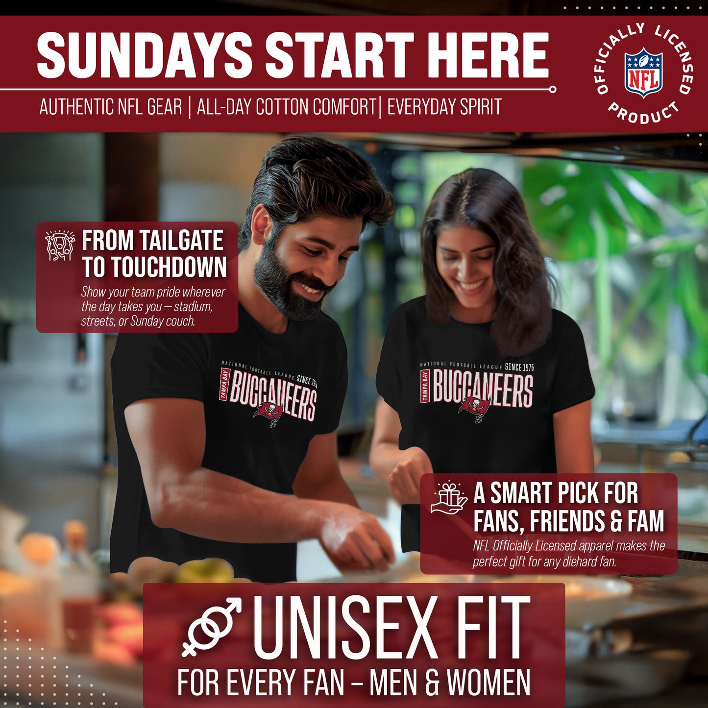 Tampa Bay Buccaneers NFL Adult Modern Endzone Tag-Less T-Shirt - Black