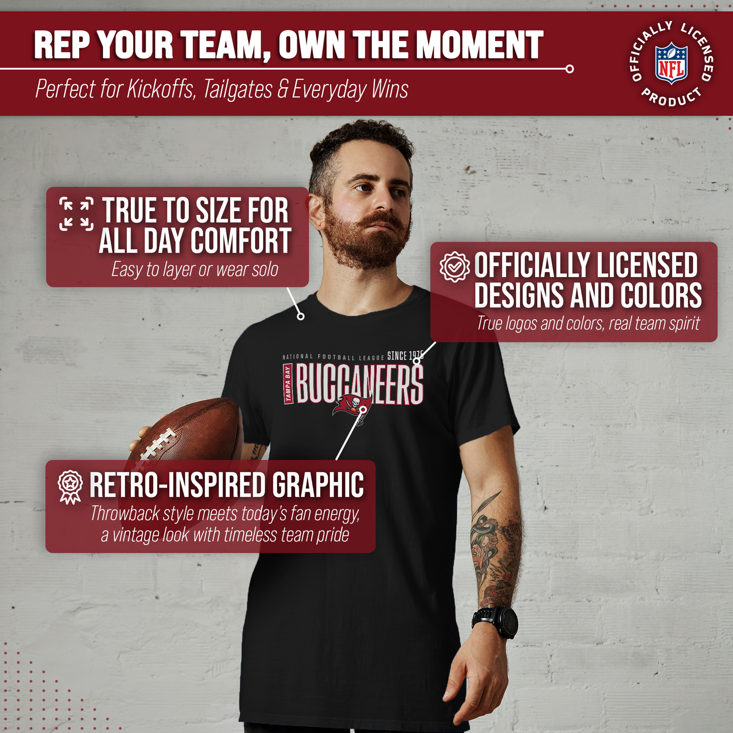 Tampa Bay Buccaneers NFL Adult Modern Endzone Tag-Less T-Shirt - Black