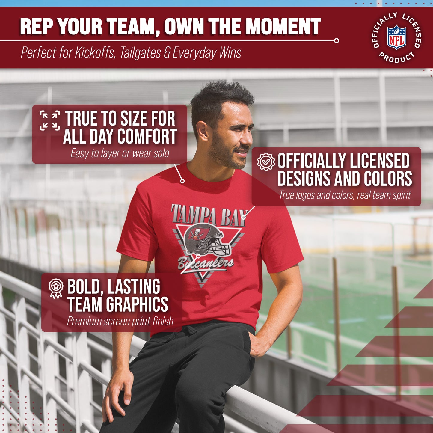 Tampa Bay Buccaneers NFL Adult Retro Triangle Unisex T-Shirt - Red