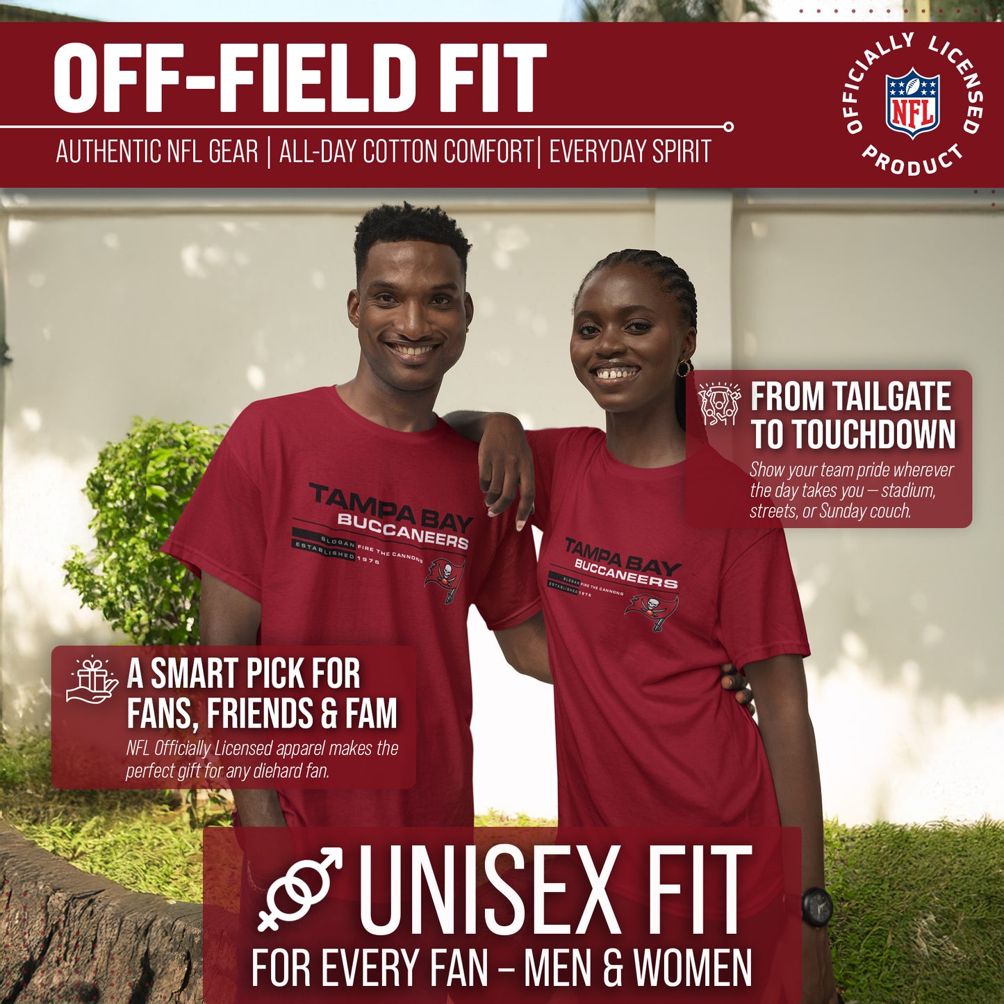 Tampa Bay Buccaneers Adult NFL Speed Stat Sheet T-Shirt - Cardinal