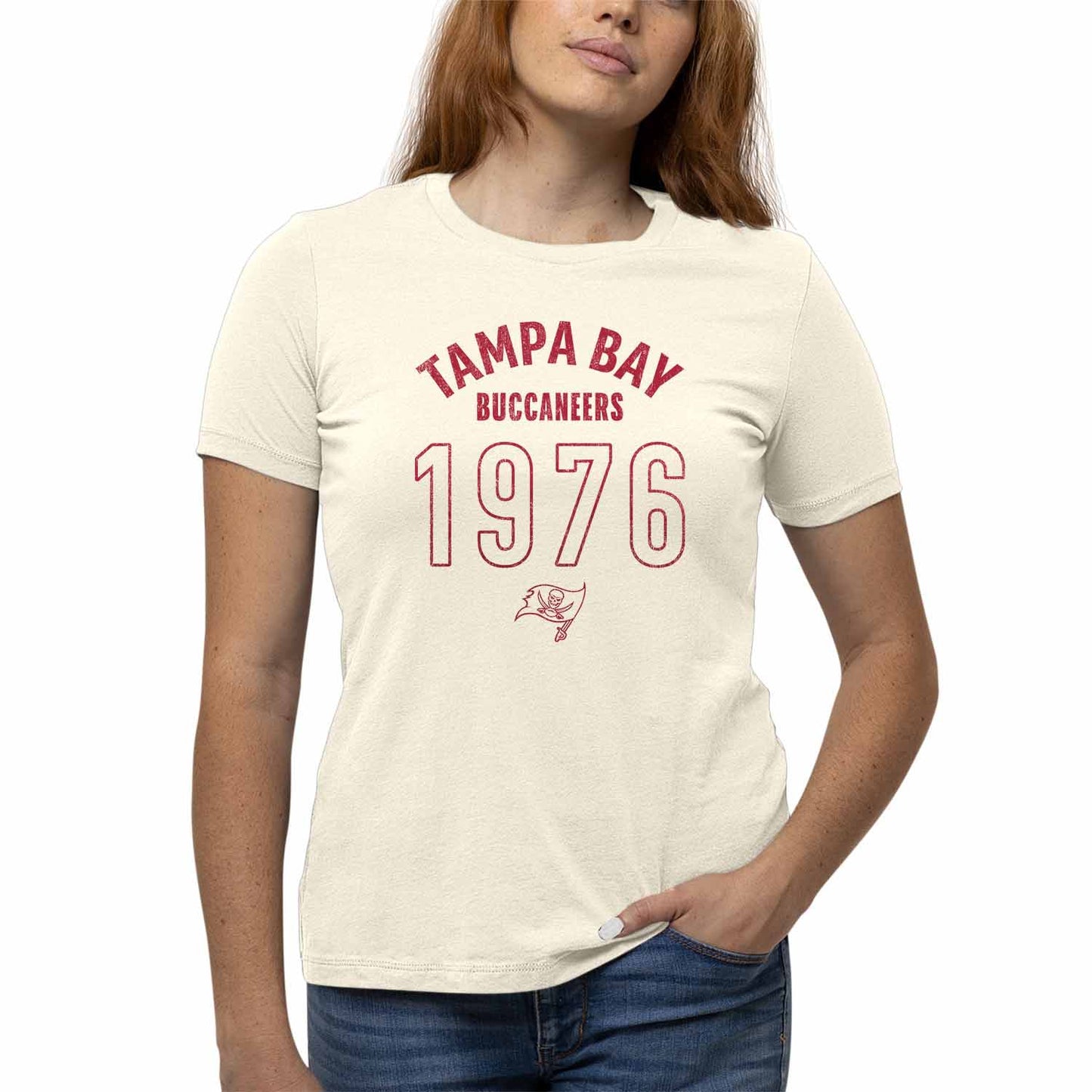 Tampa Bay Buccaneers NFL Womens Big Date Tag-Less T-Shirt - Natural