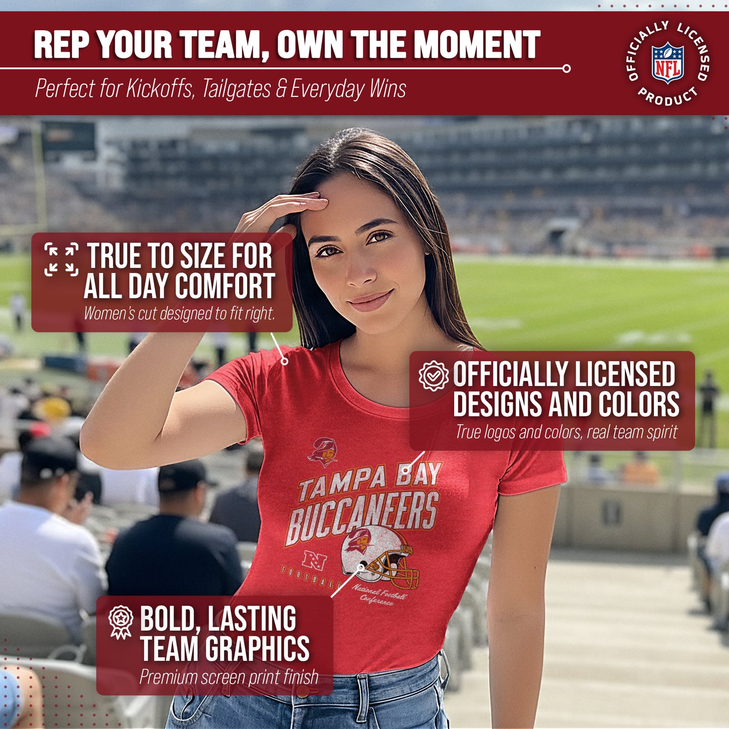 Tampa Bay Buccaneers NFL Womens Distressed Helmet Tag-Less Soft T-Shirt - Red Heather