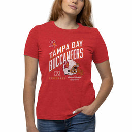Tampa Bay Buccaneers NFL Womens Distressed Helmet Tag-Less Soft T-Shirt - Red Heather