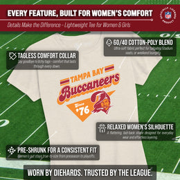 Tampa Bay Buccaneers NFL Womens Vintage Charm Tag-Less Soft T-Shirt - Birch