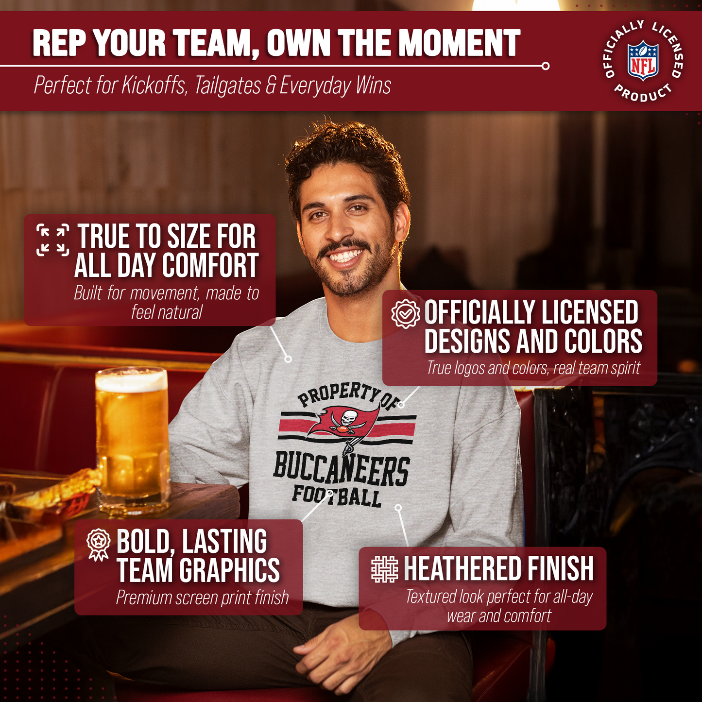 Tampa Bay Buccaneers NFL Adult Property Of Crewneck Fleece Sweatshirt - Sport Gray