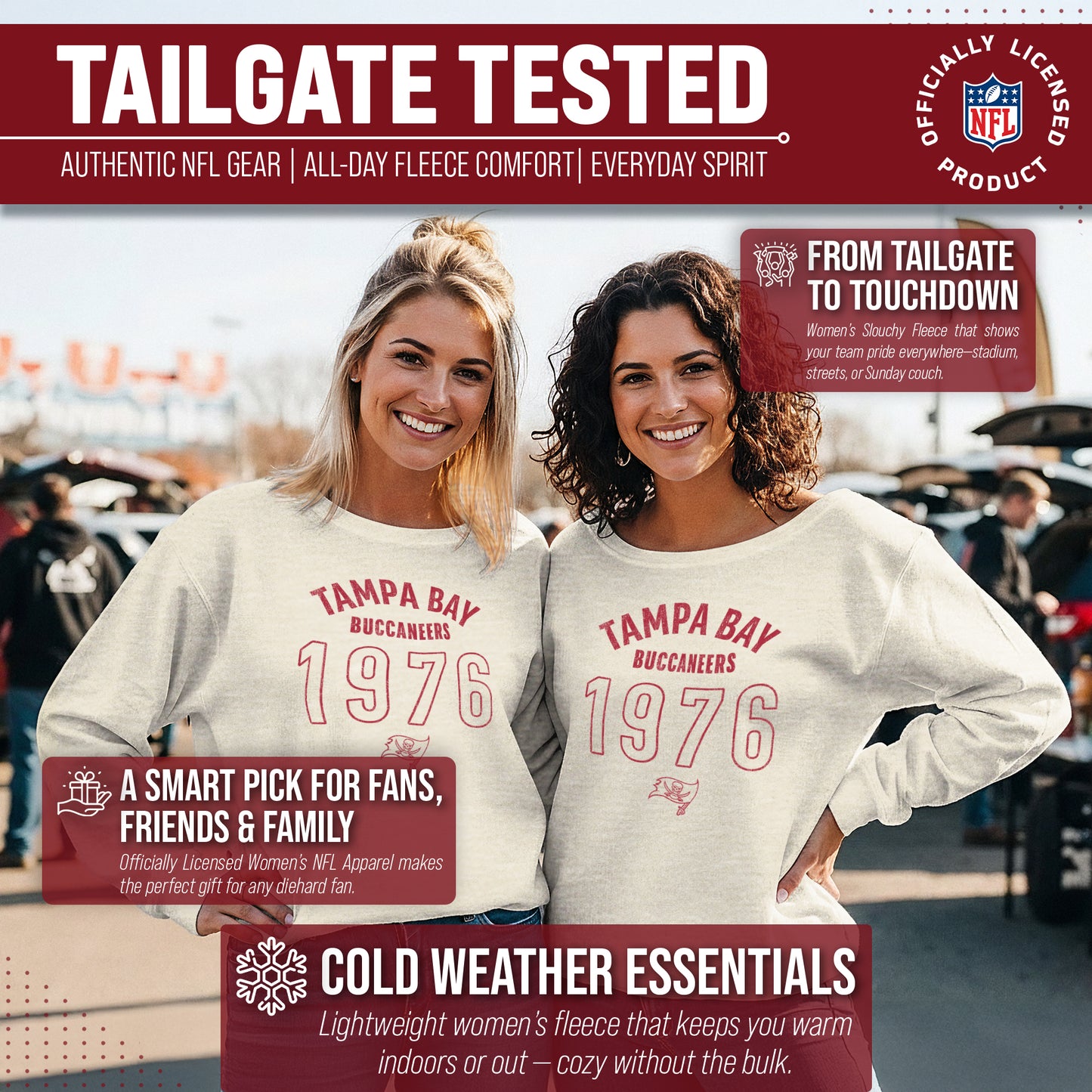 Tampa Bay Buccaneers NFL Womens Big Date Slouchy Crewneck - Natural