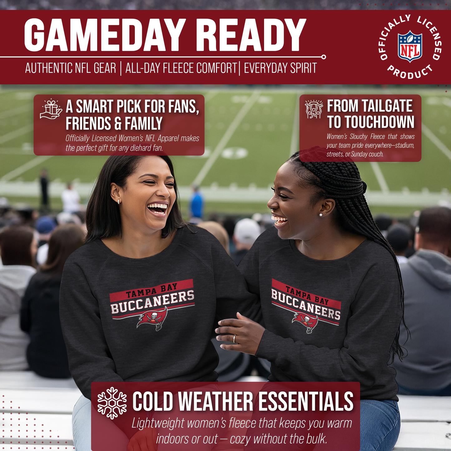 Tampa Bay Buccaneers NFL Womens Charcoal Crew Neck Football Apparel - Charcoal