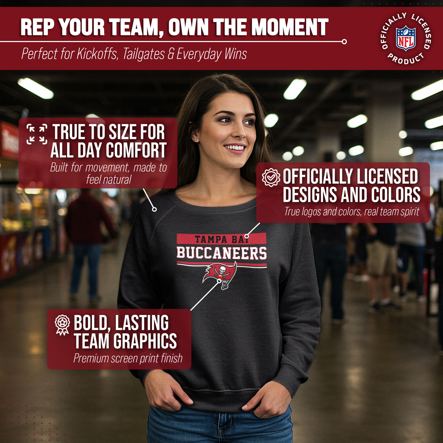 Tampa Bay Buccaneers NFL Womens Charcoal Crew Neck Football Apparel - Charcoal