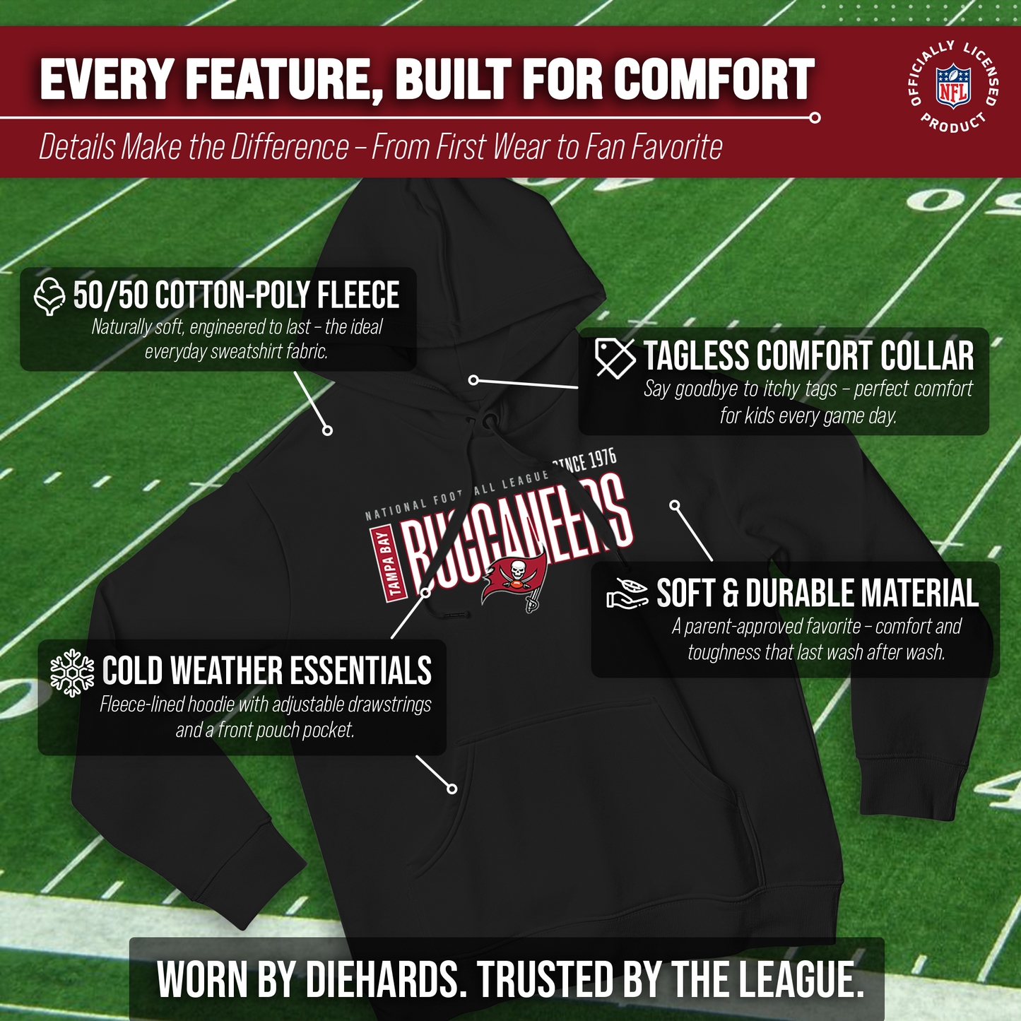 Tampa Bay Buccaneers NFL Adult Unisex Modern Endzone Soft Fleece Hooded Sweatshirt - Black