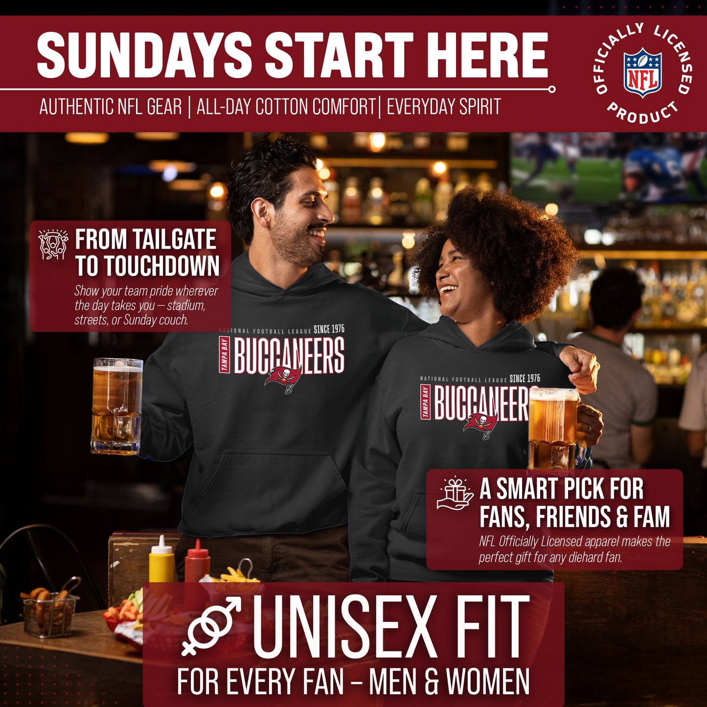 Tampa Bay Buccaneers NFL Adult Unisex Modern Endzone Soft Fleece Hooded Sweatshirt - Black