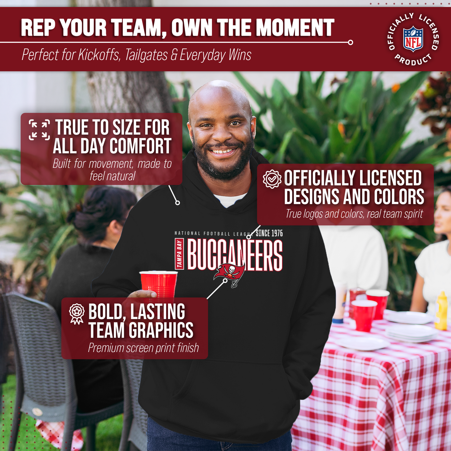 Tampa Bay Buccaneers NFL Adult Unisex Modern Endzone Soft Fleece Hooded Sweatshirt - Black