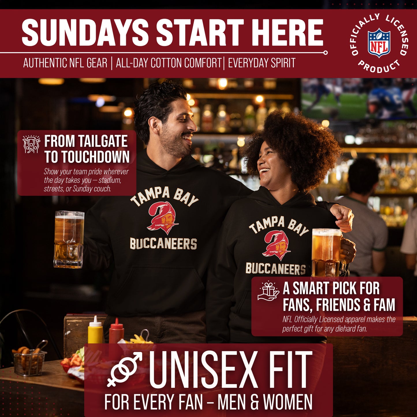 Tampa Bay Buccaneers NFL Adult Unisex Retro Gameday Ultra Soft Fleece Hooded Sweatshirt - Black