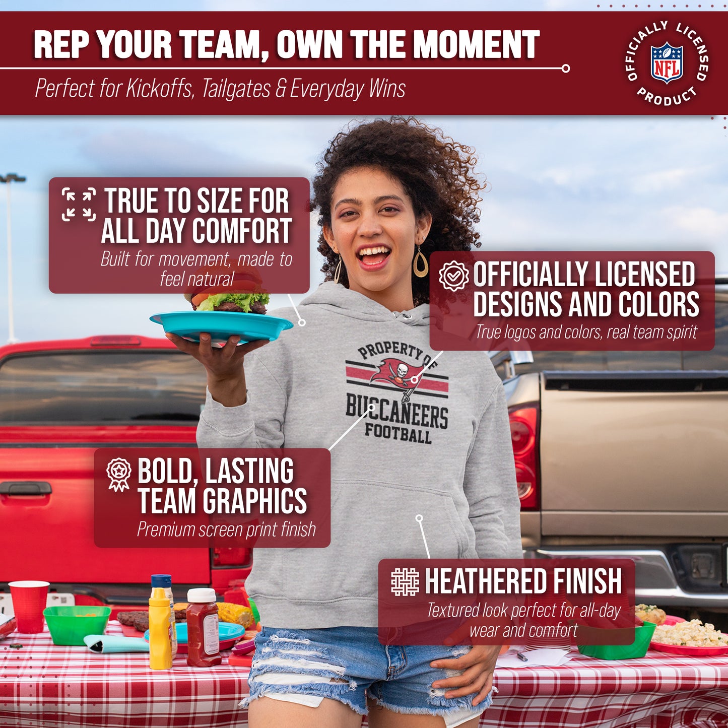 Tampa Bay Buccaneers NFL Adult Property Of Hooded Sweatshirt - Sport Gray