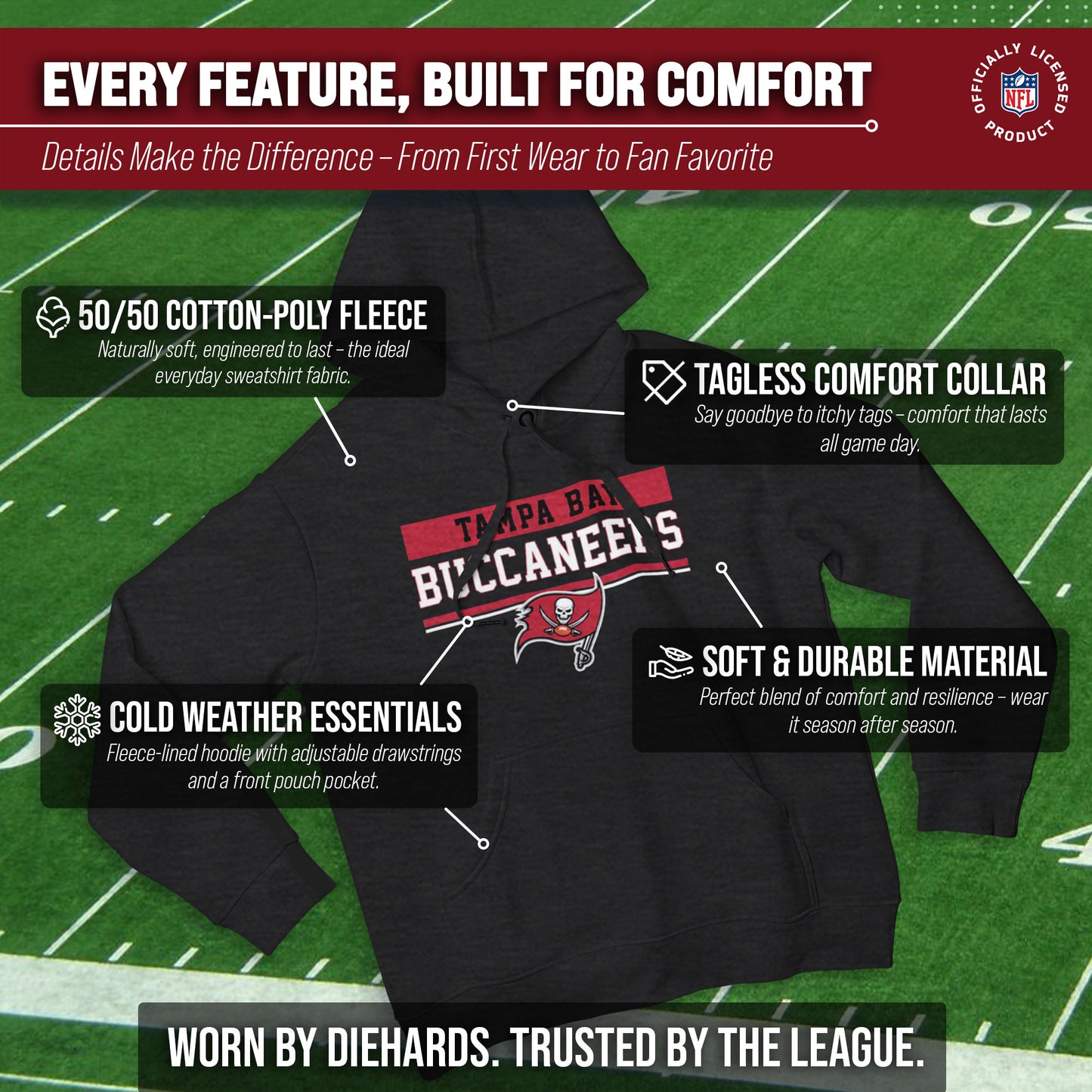 Tampa Bay Buccaneers NFL Adult Gameday Charcoal Hooded Sweatshirt - Charcoal