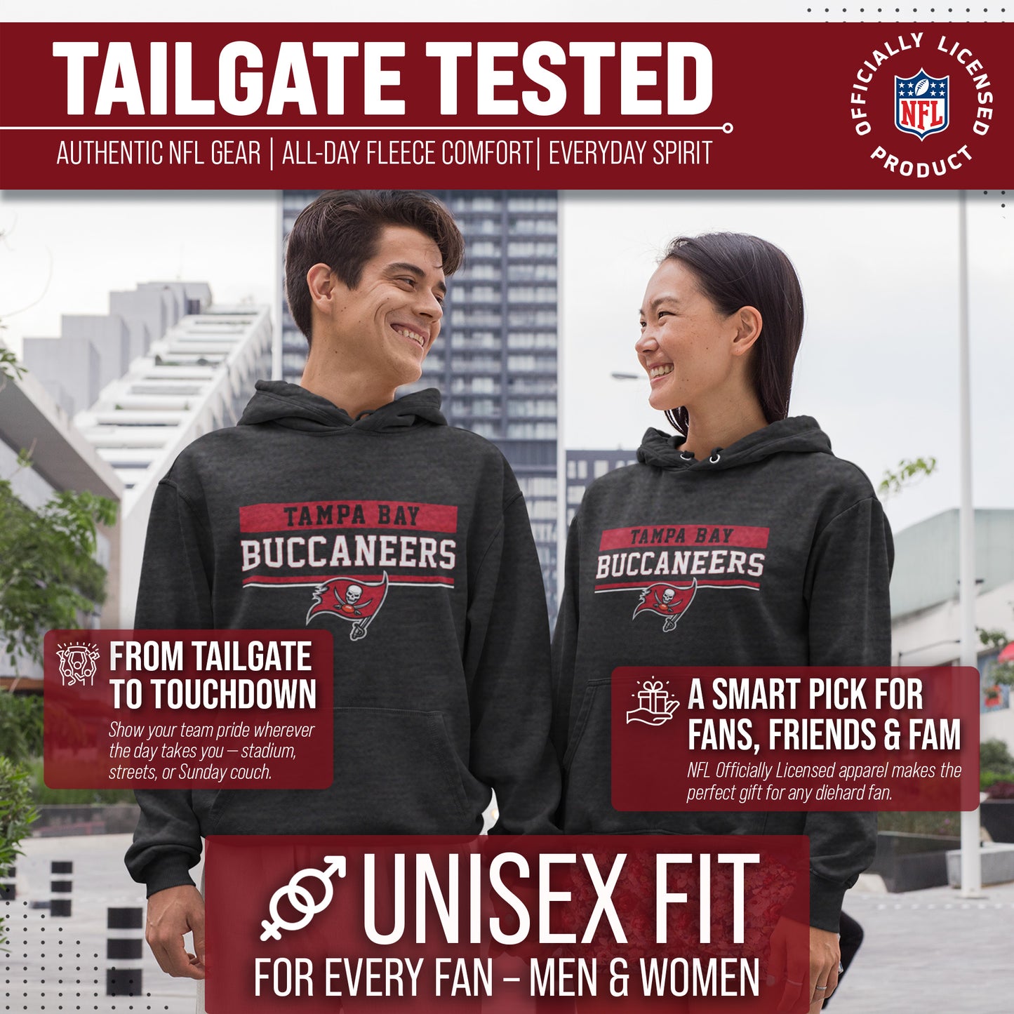 Tampa Bay Buccaneers NFL Adult Gameday Charcoal Hooded Sweatshirt - Charcoal